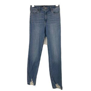 Hollister Womens Slim Straight Jeans Size 27 Raw Hem Light Wash Denim Stretch